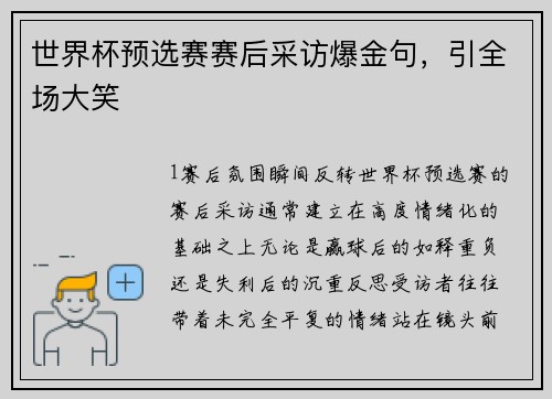 世界杯预选赛赛后采访爆金句，引全场大笑